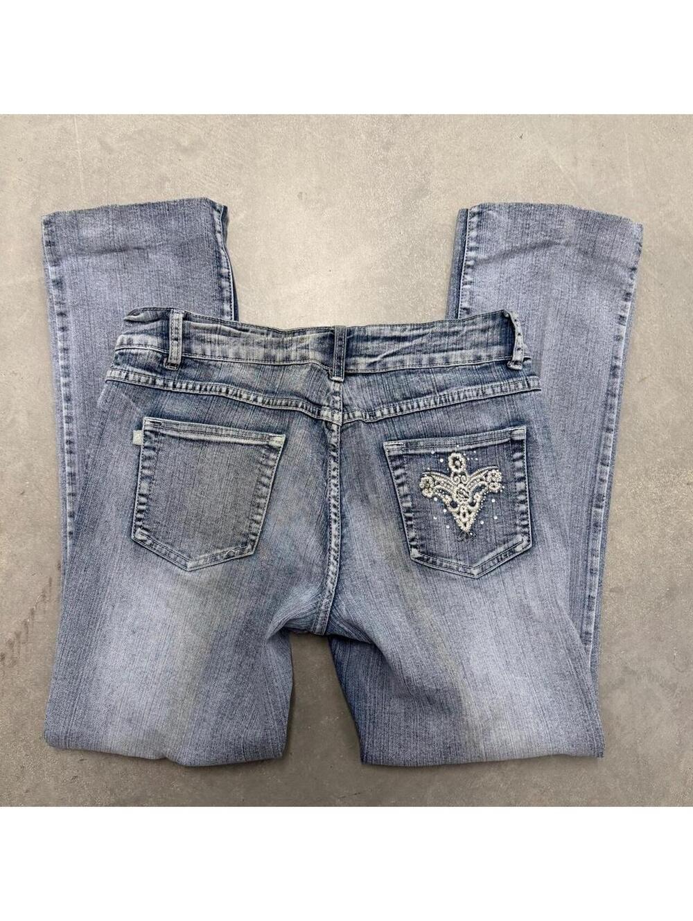 Y2K 2000s Super Cute Embroidered Women's Straight Leg Jeans Sized Medium